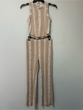 Ocean Drive Beige Floral Stripe Tank Top w/Matching Pants